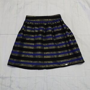 Auttore Womens 6 Aline Striped Skirt Black Blue Gold Career Workwear